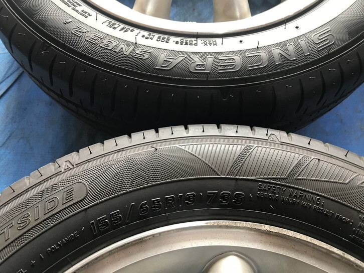 激安即決！タイヤ＋ホイール！スズキ純正アルミ 13-4B 4H/100 ET45 + 155/65R13 中古4本 ラパン/MRワゴン/パレット/ワゴンR等！HM000904の画像8