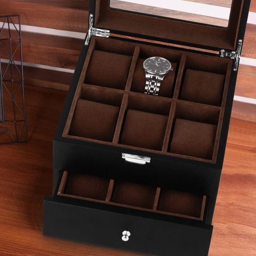 Baskiss 1 2 ps clock display high class watch box -s2 layer wristwatch storage box wooden clock case 363