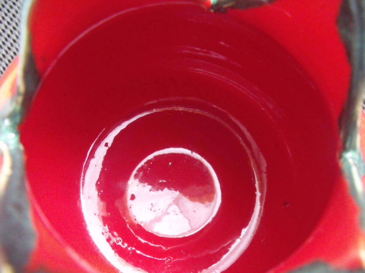 イタリア製 マヨリカ焼　フラワーベース　花瓶　鮮やかな赤色 つぼみ型　ハンドペイント 希少品　長期保管品_画像6