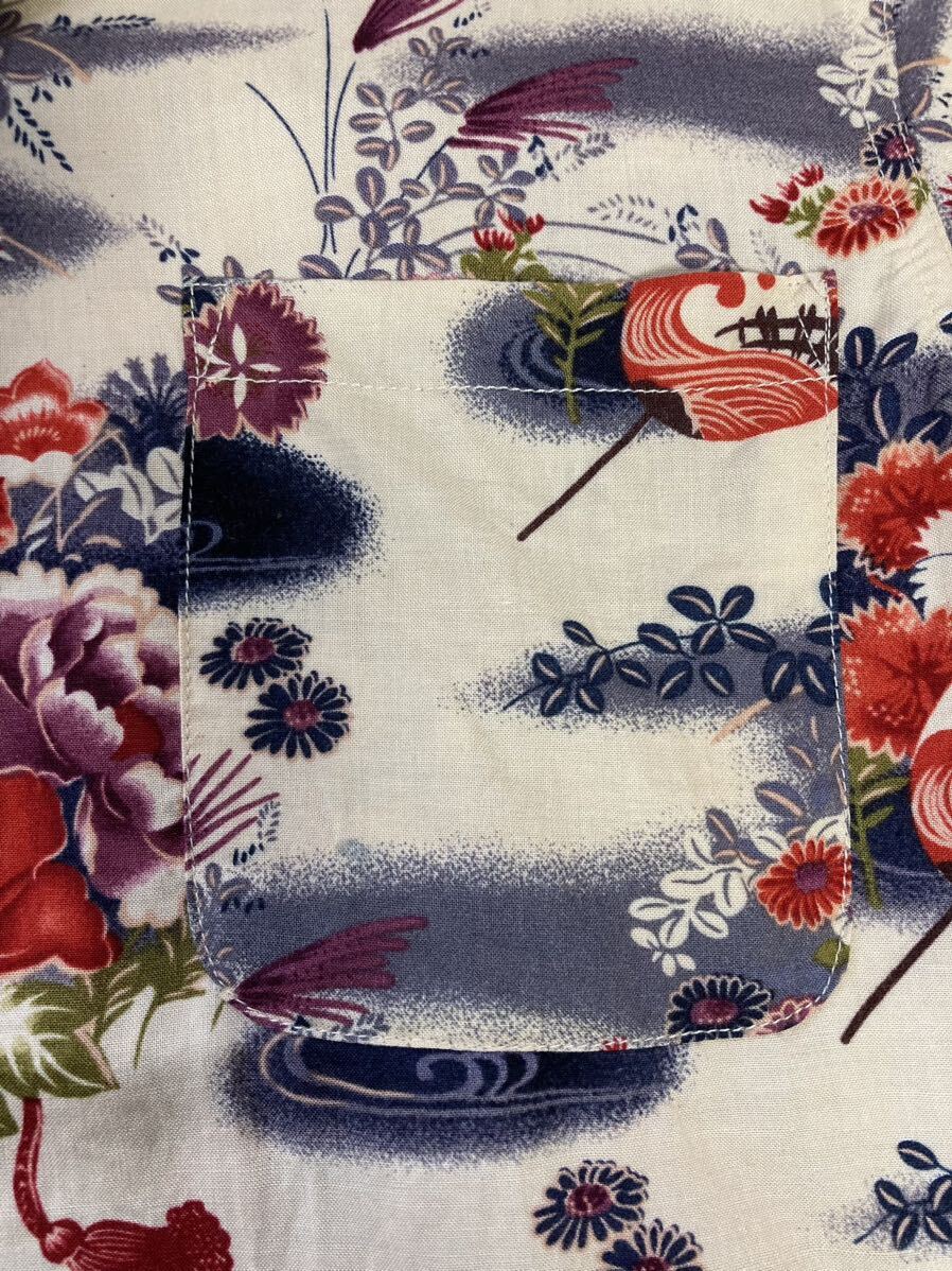 HONOLULU  アロハシャツ メンズMサイズ 古着 花柄 うちわ柄 長期保管品 ヴィンテージ品の画像7