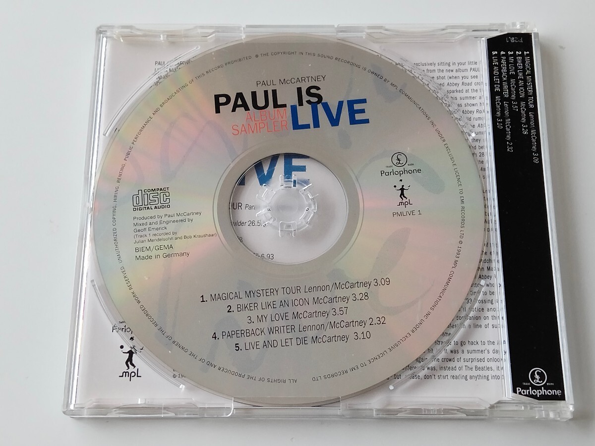 【非売品サンプラー】Paul McCartney / Paul Is Live ALBUM SAMPLER 5Tra CD PARLOPHONE GERMANY PMLIVE1 93年盤,Live And Let Die,My Love_画像2
