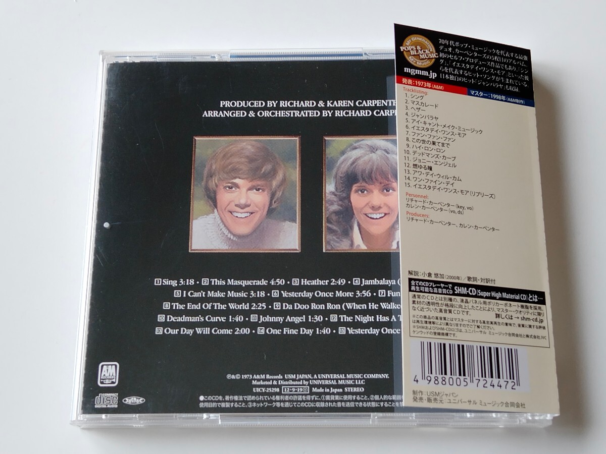 【2012年SHM-CD/美品】カーペンターズ CARPENTERS / ナウ・アンド・ゼン NOW & THEN 帯付CD UICY25298 73年5th,Yesterday Once More,Sing,_画像2