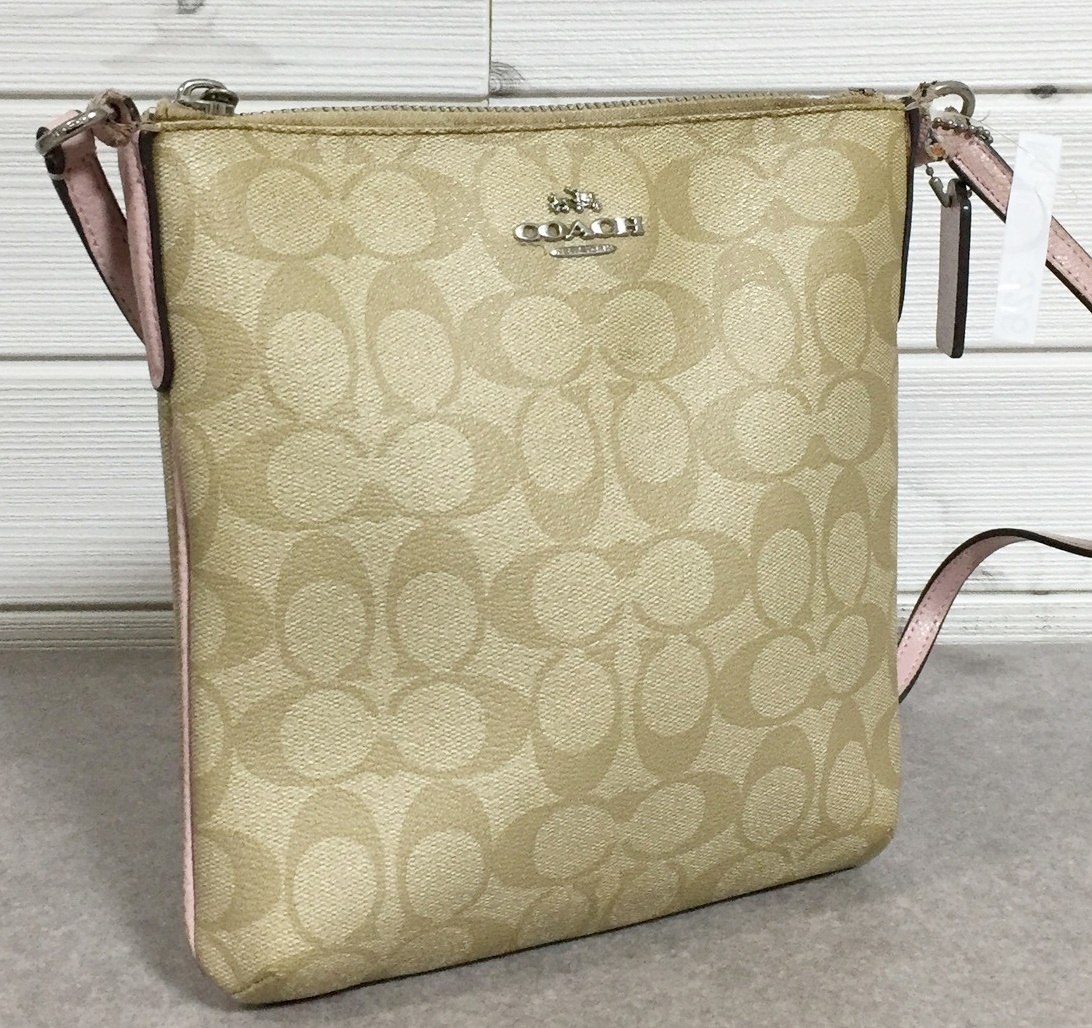 No326 COACH コーチ シグネチャー レザー pvc 斜め掛けショルダー バッグ ポシェット _画像4