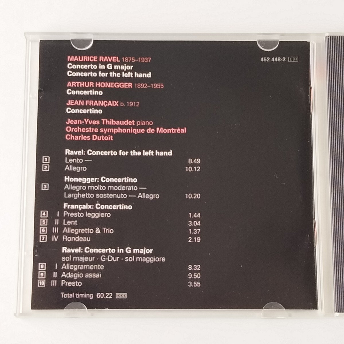 【輸入盤CD】ラヴェル：ピアノ協奏曲集(452448-2)オネゲル&フランセ/コンチェルティーノ/ティボーデ/デュトワ/モントリオール交響楽団の画像3