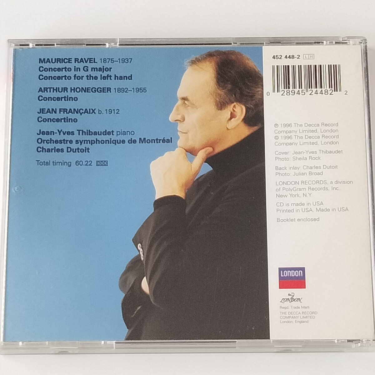 【輸入盤CD】ラヴェル：ピアノ協奏曲集(452448-2)オネゲル&フランセ/コンチェルティーノ/ティボーデ/デュトワ/モントリオール交響楽団の画像2