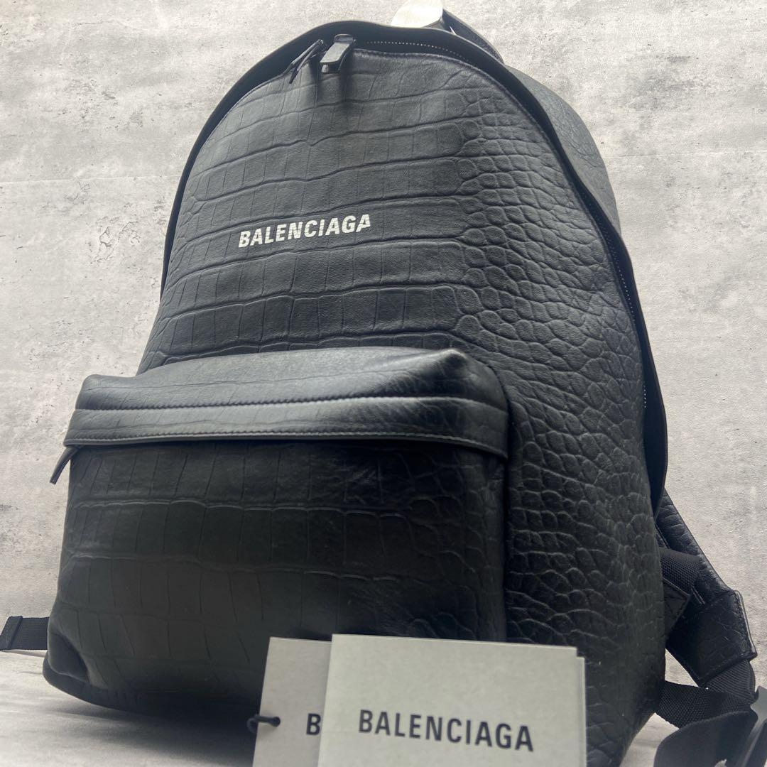 美品/希少/A4収納可 ●バレンシアガ BALENCIAGA メンズ リュック バックパック エブリデイ レザー クロコ ロゴ ビジネス ブラック 552374の画像1