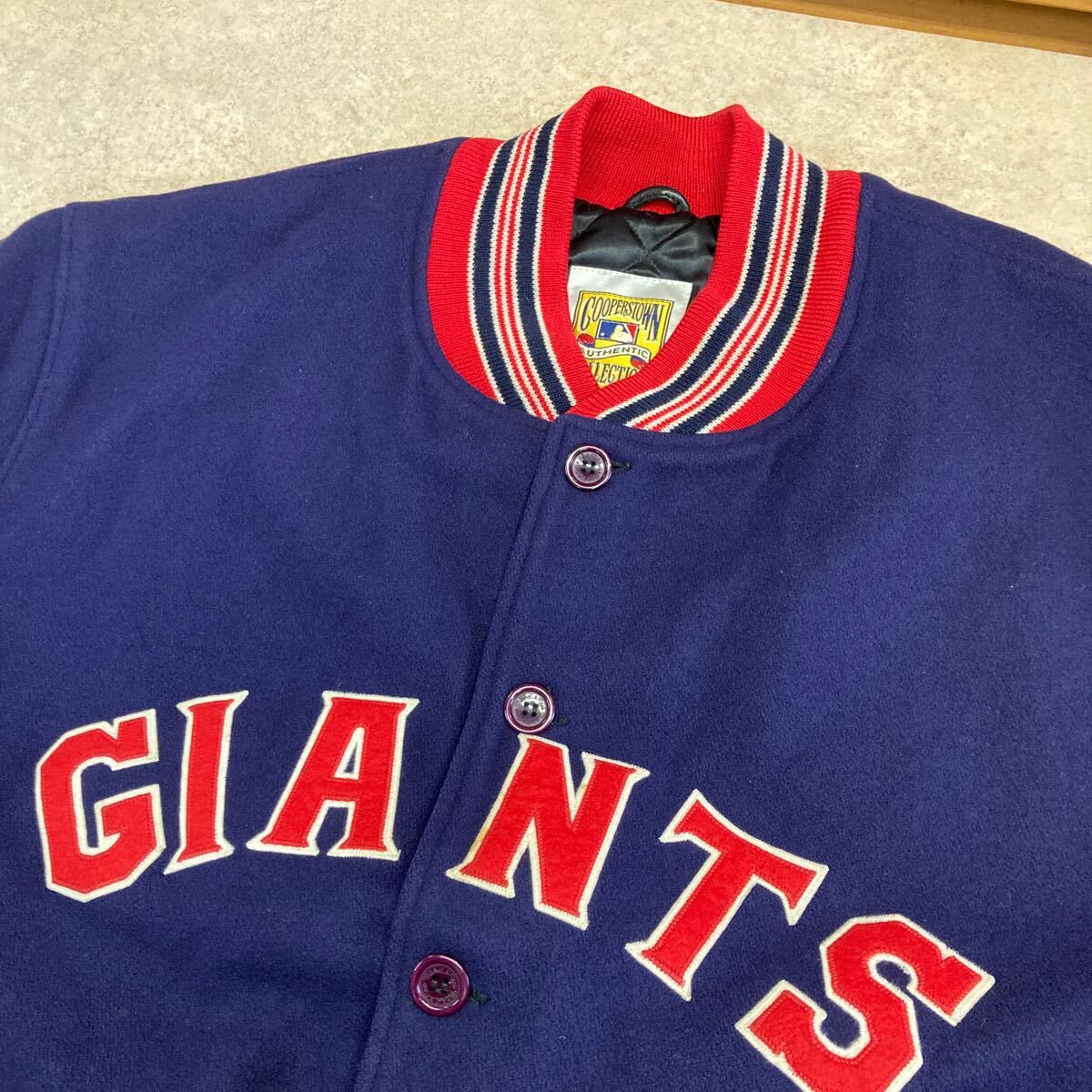 N 049【Mitchell & Ness ミッチェルアンドネス】ビッグサイズ NEW YORK GIANTS ウール スタジャン ネイビー系 SIZE 60の画像5