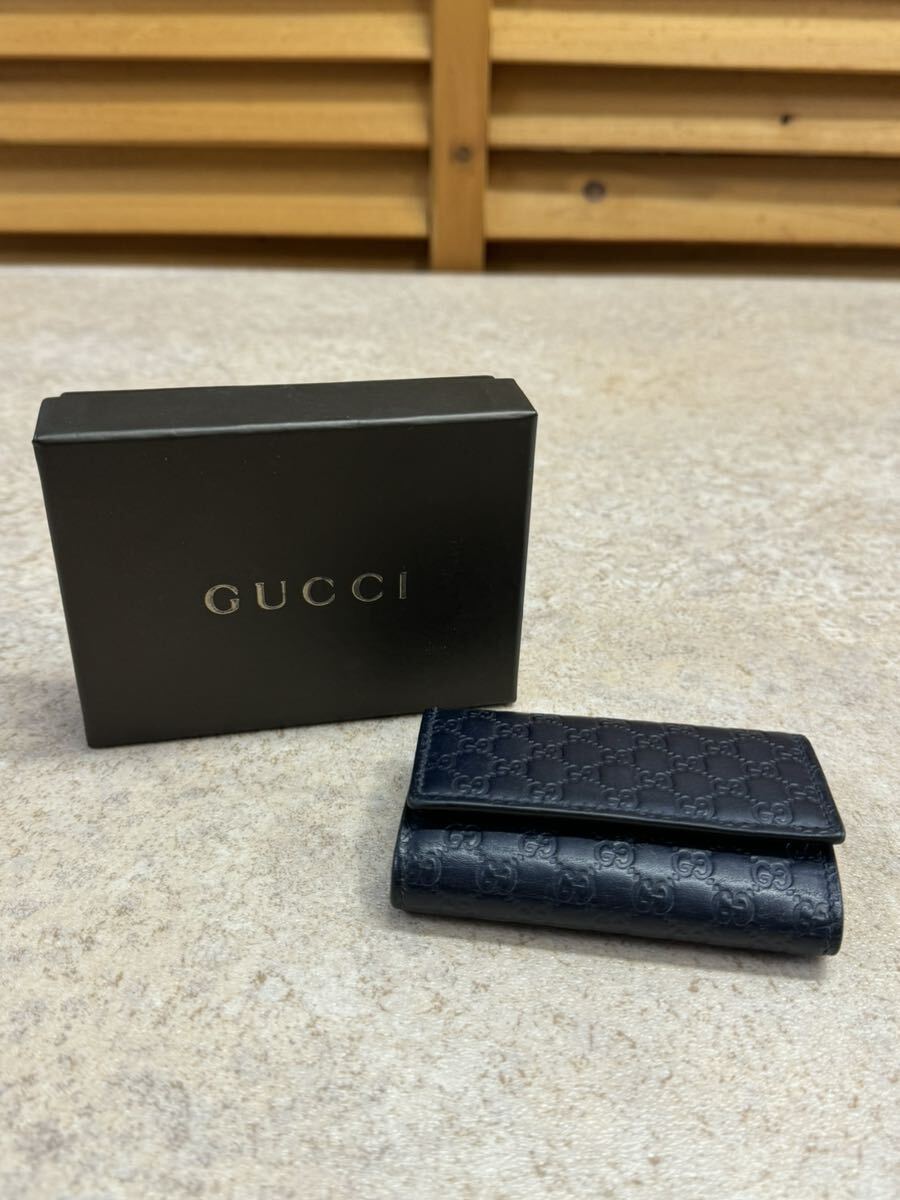 T012 【GUCCI グッチ】 マイクロ グッチシマ 6連キーケース ネイビー 150402-0416 中古