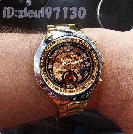 Ab2279: メンズ高級腕時計 機械式スケルトンダイヤル手巻き ストーンステンレスバンド 海外トップブランド ウォッチの画像6