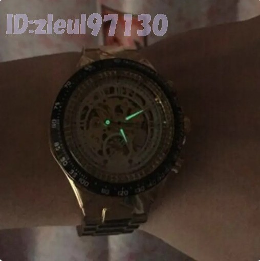 Ab2279: メンズ高級腕時計 機械式スケルトンダイヤル手巻き ストーンステンレスバンド 海外トップブランド ウォッチの画像4