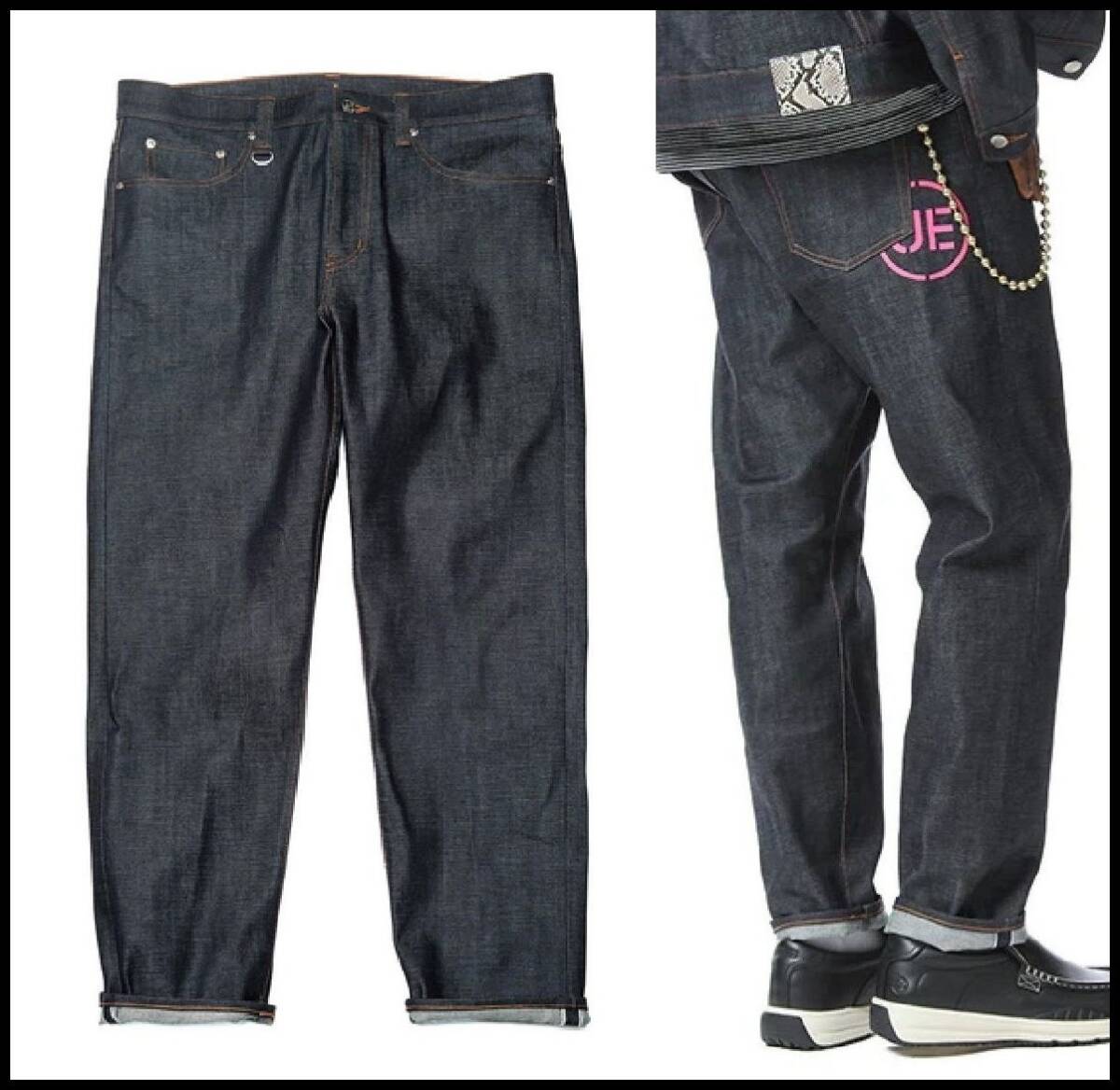 ★美品★ uniform experiment ue22SS RIGID DENIM PANTS INDIGO ロゴ プリント 濃紺 リジッド 赤耳 セルビッチ デニム パンツ 2 SOPHNET_画像1