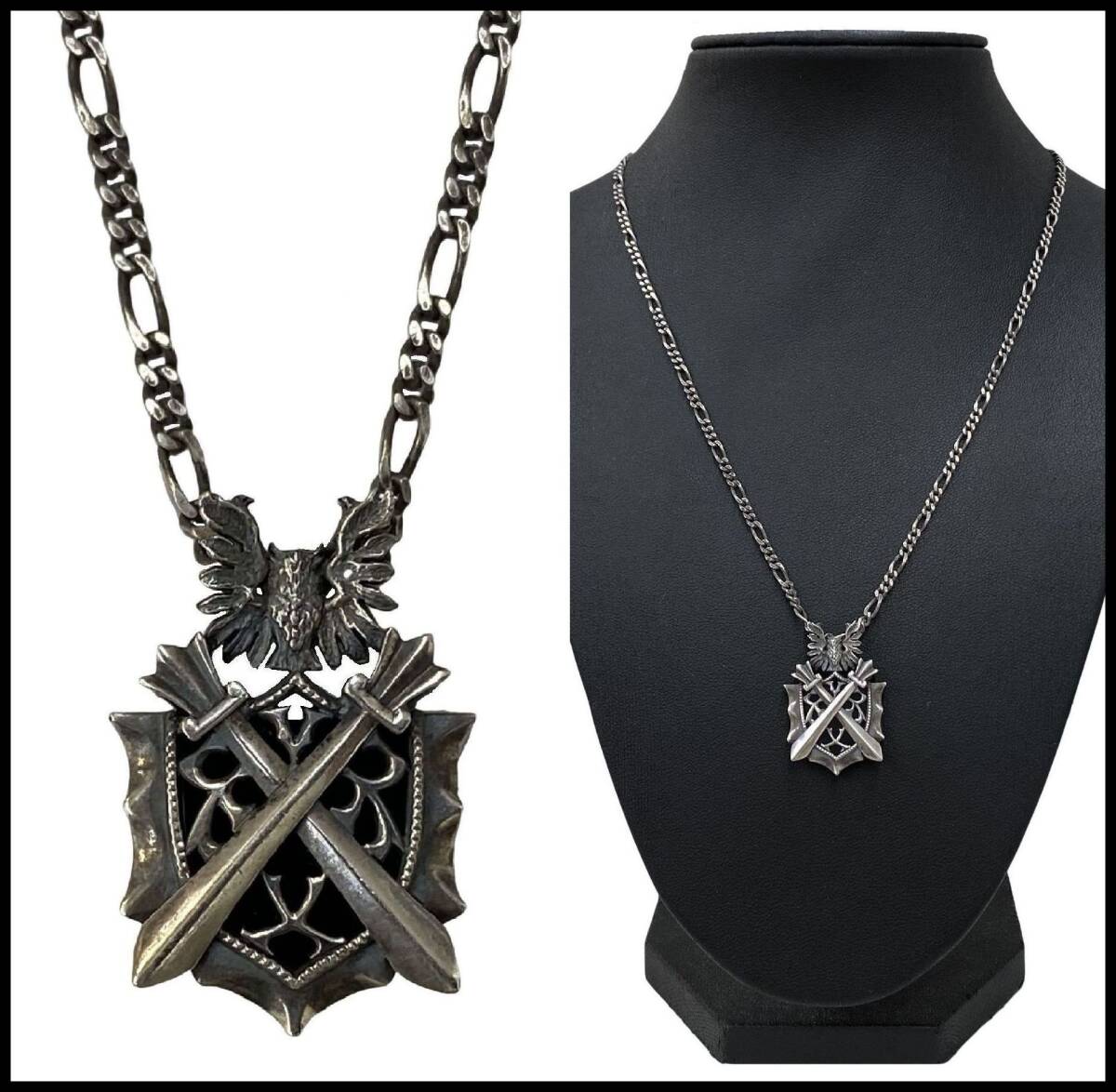 YOSHIKI Jewelry ヨシキ ジュエリー シルバー オニキス フェニックス クロス ソード エンブレム ペンダント ネックレス チェーン X JAPANの画像1