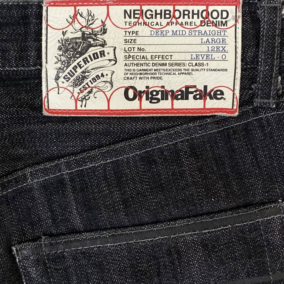 NEIGHBORHOOD Original Fake Neighborhood оригинал поддельный KAWS Kaws 12SS OF RIGID DP MID STRAIGHT черный Denim брюки L