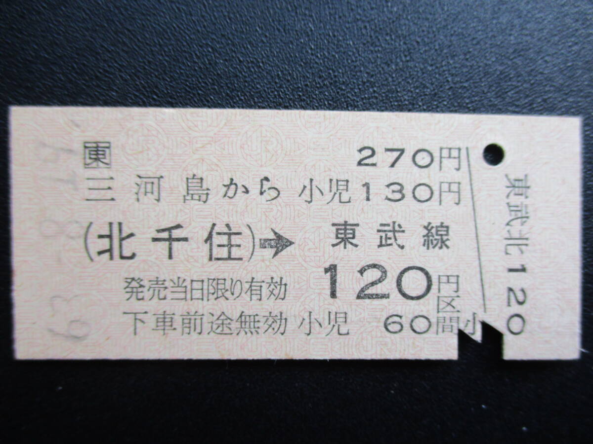 ☆　ＪＲ東日本→東武鉄道線連絡・金額式（三河島：北千住連絡）_画像1