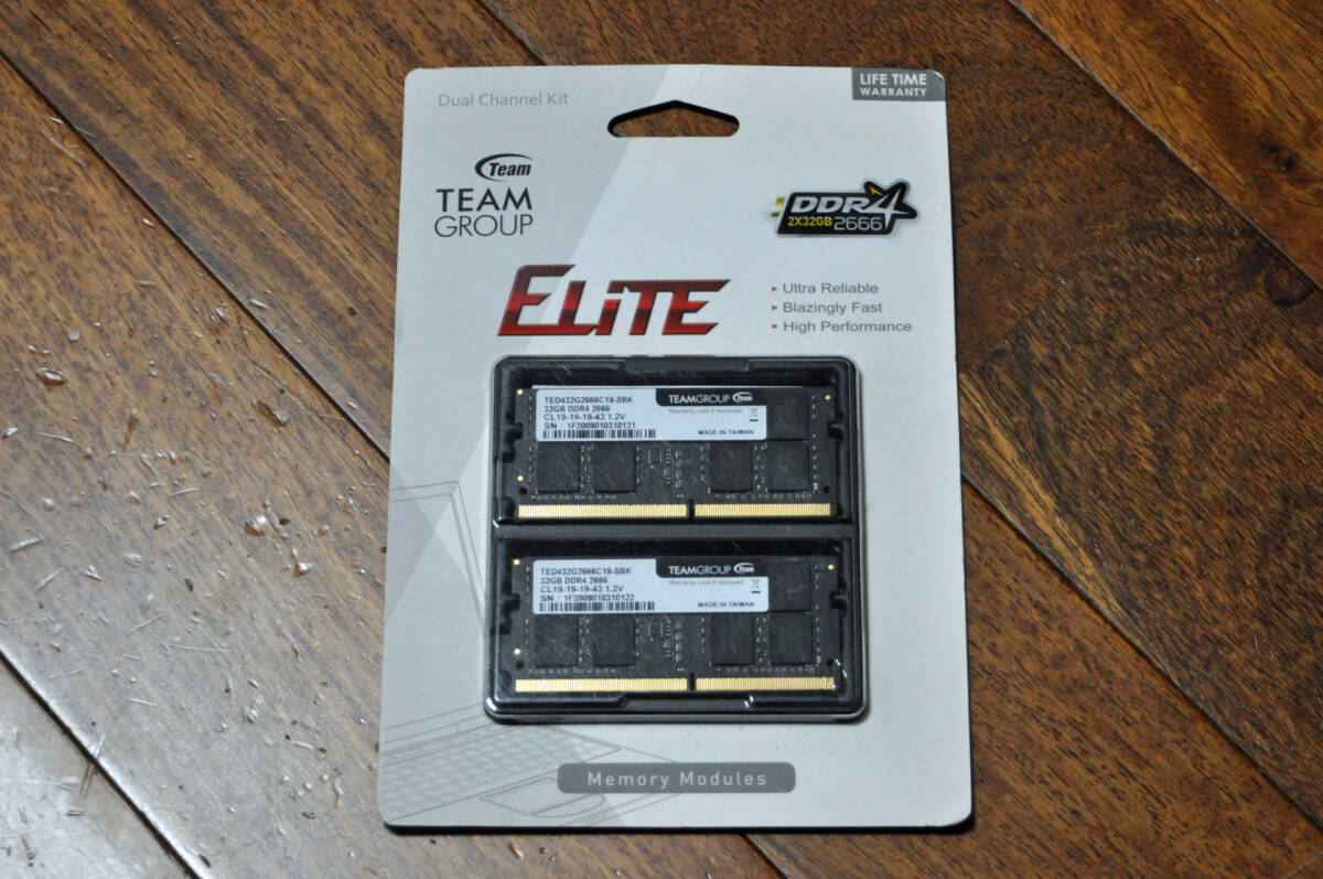 未使用 未開封 新品 Team ノートPC用メモリ TED432G2666C19-SBK 64GB KIT ( 32GB 2枚組 ) SODIMM DDR4-2666 PC4-21300 32GB 2枚組の画像1