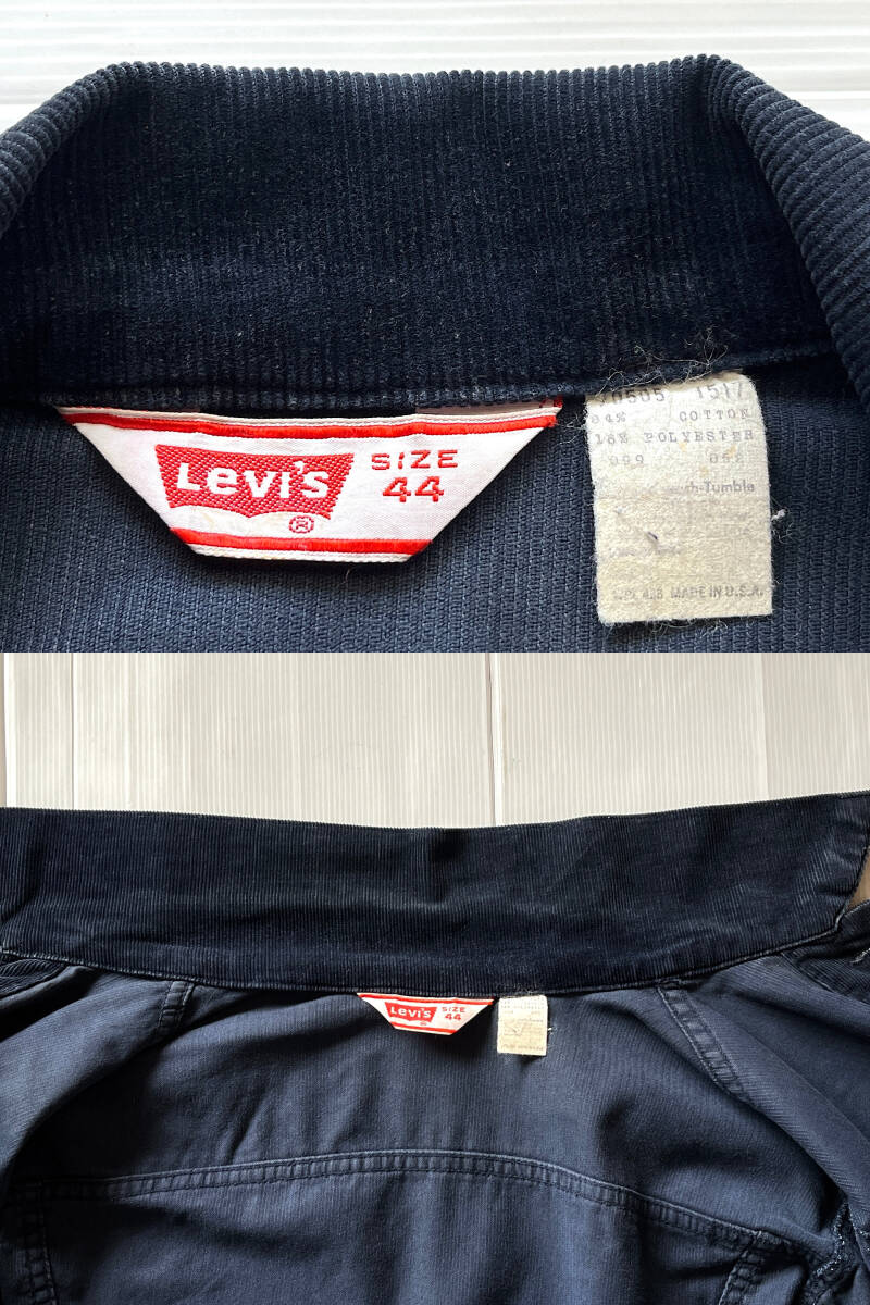 70s USA製 Levi's リーバイス コーデュロイ トラッカージャケット 70505 NAVY 紺 44 Gジャン アメリカ古着 ビンテージの画像6