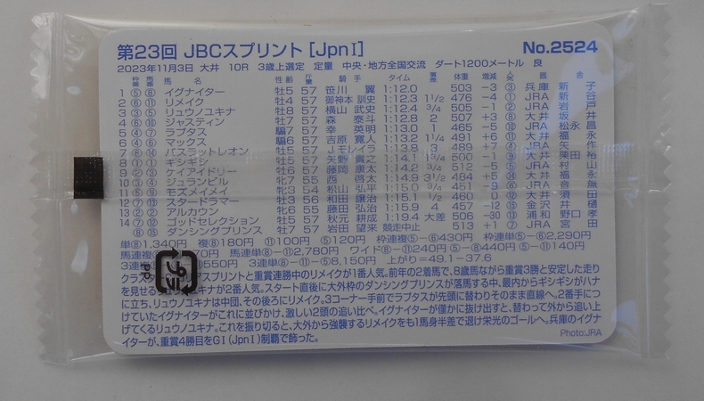 ◎まねき馬カード Ｎｏ．２５２４ 第２３回ＪＢＣスプリント（未開封）イグナイターの画像2