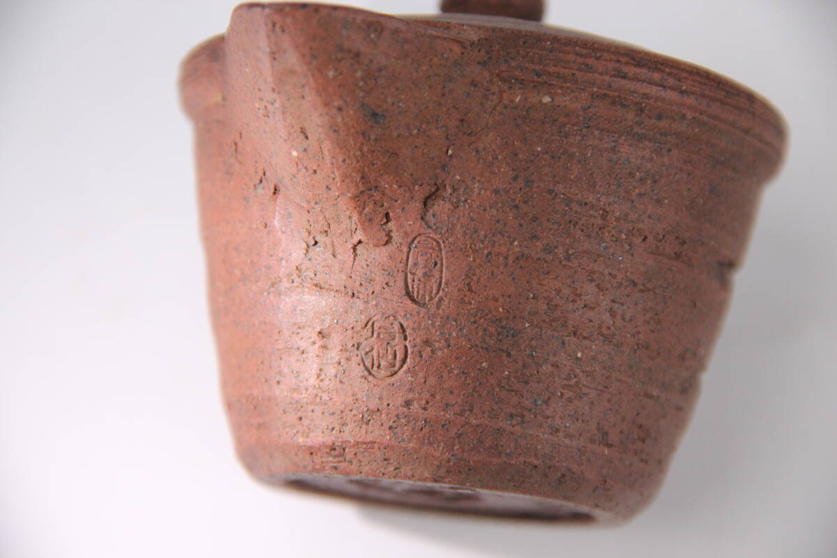 常滑焼 煎茶道具 清水石仙 作 石仙 在銘 双印 朱泥 煎茶 宝瓶 急須 文字彫刻 時代物 陶器工芸 AR1-10の画像6