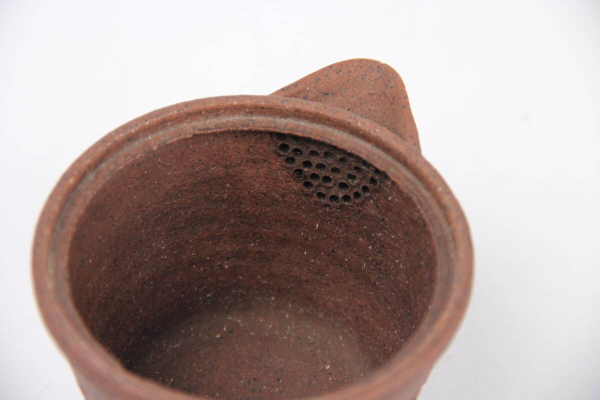 常滑焼 煎茶道具 清水石仙 作 石仙 在銘 双印 朱泥 煎茶 宝瓶 急須 文字彫刻 時代物 陶器工芸 AR1-10の画像7