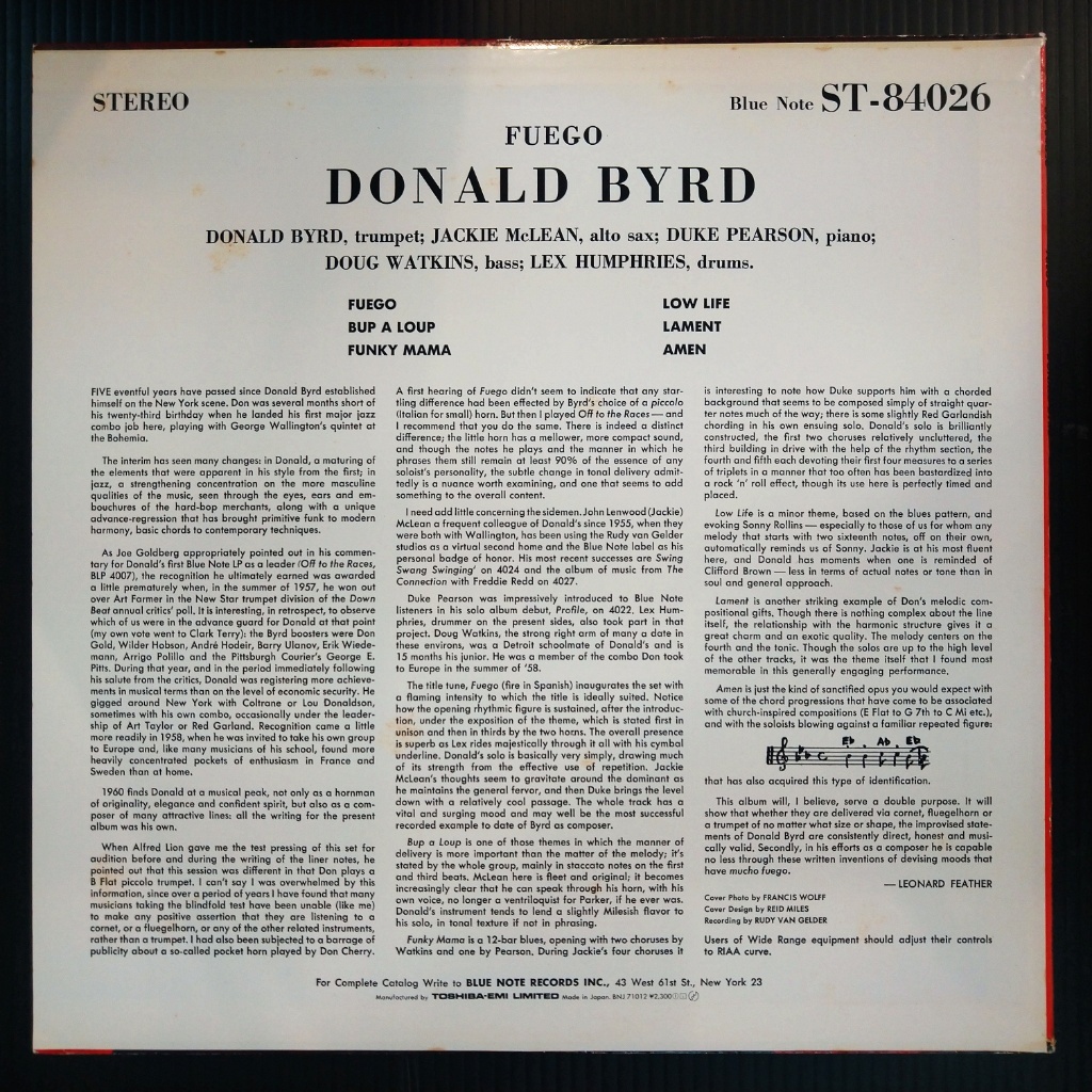 ドナルド・バード / フュエゴ★Donald Byrd/Fuego★Blue Note 日本盤 中古アナログレコードの画像2