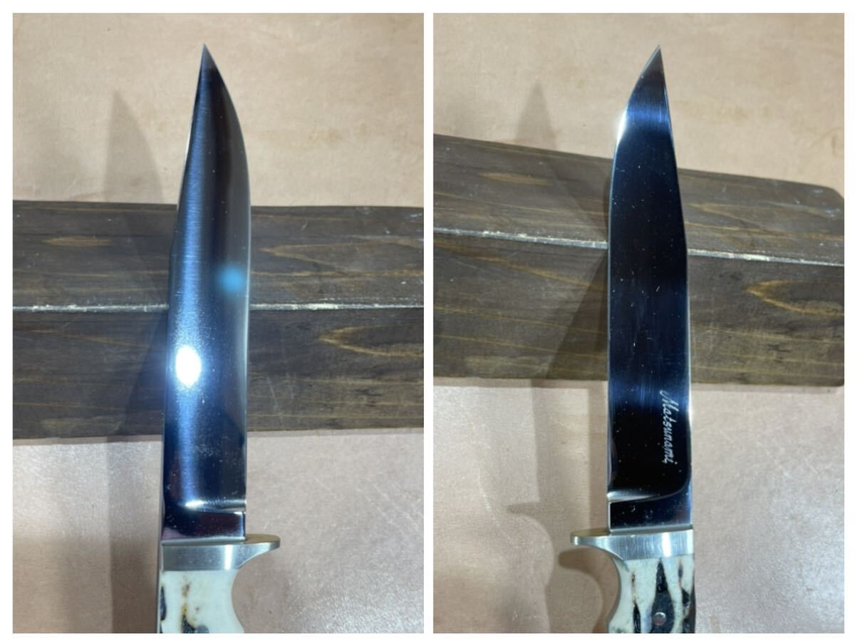 松浪幸一(力也)作 カスタムナイフ ATS34 スタッググリップ シースナイフ の画像4
