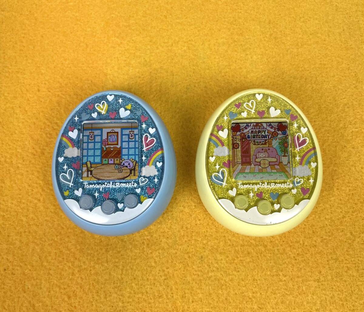 ●美品 BANDAI Tamagotchi meets Ver Blue Yellow バンダイ たまごっちみーつ メルヘンみーつ ブルー イエロー 2点 まとめ セット●の画像1