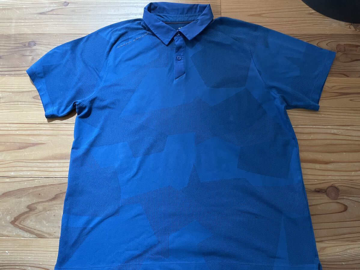 送料込み！UNDER AMOUR 半袖ポロシャツ 青 ブルー XL アンダーアーマ デジタルカモ 半袖シャツ 訳あり 大きいサイズ トップスの画像1