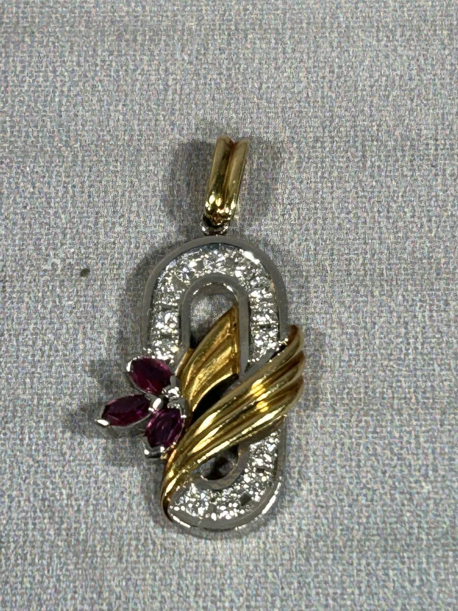 全ての ,D0.16 Pt900 K18 R0.22 (48) 3.8g 総重量 ペンダントトップ の 0.22ct ルビー 0.17ct ダイヤモンド 金具使用 プラチナ900 18金 刻印有り イエローゴールド