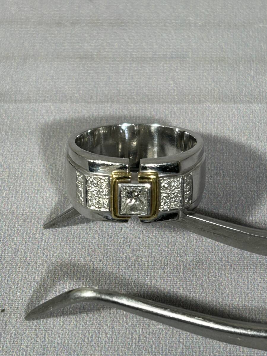 Pt900 ,K18 ,D0542 ,024 刻印有り プラチナ900 台座に ダイヤモンド 0.542ct メレ 0.24ct の リング 総重量 16.8g 内直径 2.0cm _画像1