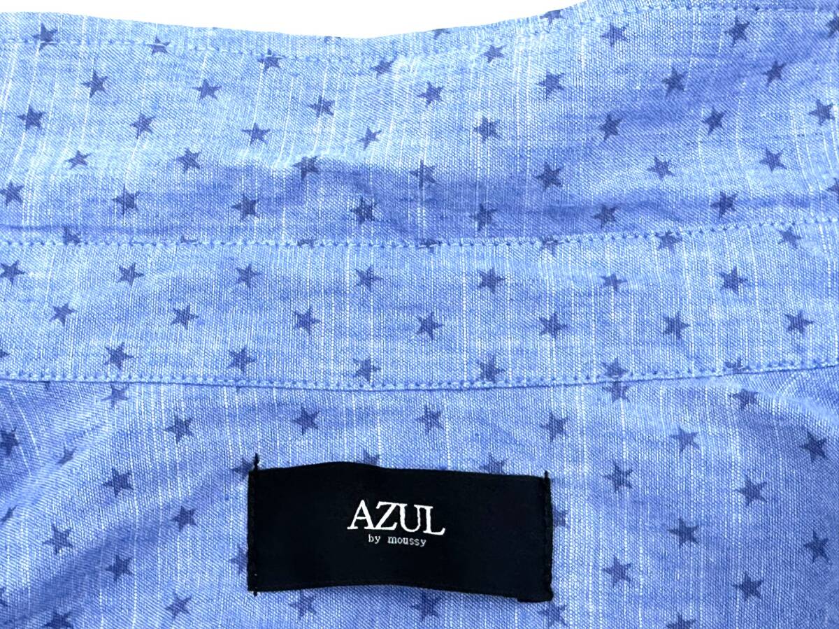 美品 !! AZUL　アズール　長袖シャツ　麻混　薄手　ライトブルー　星柄　SIZE： S_画像7