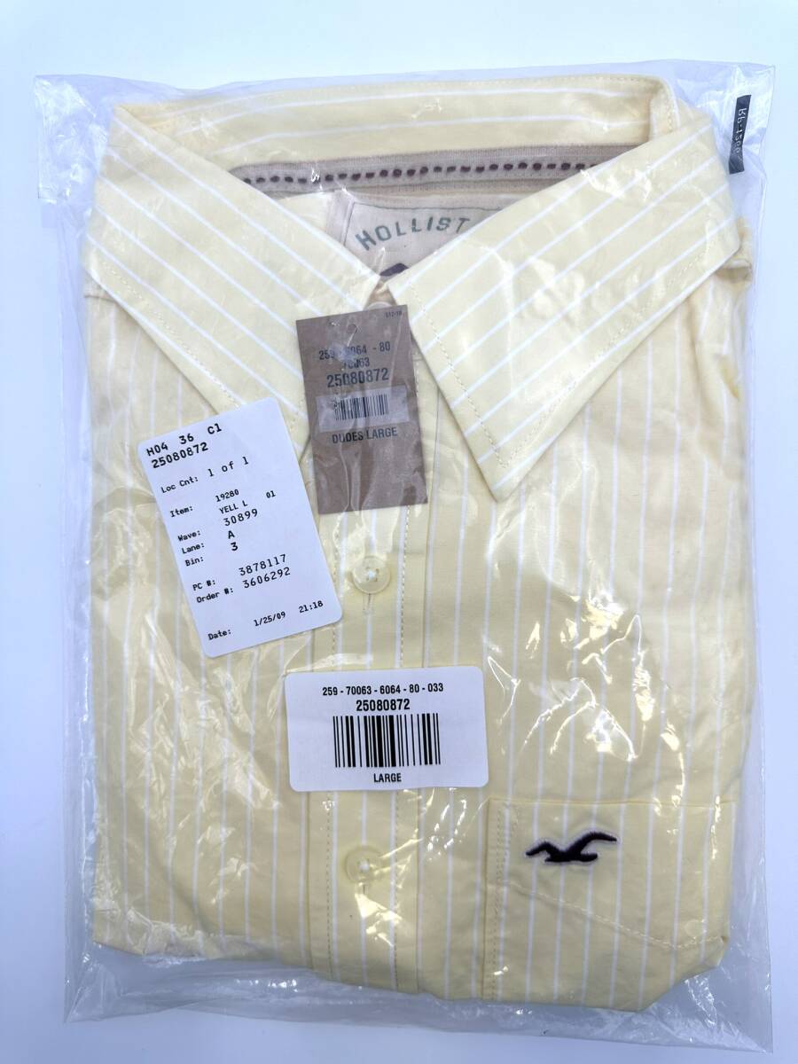 新品未開封 !! HOLLISTER ホリスター　長袖　シャツ　イエロー　ストライプ　SIZE：L_画像9