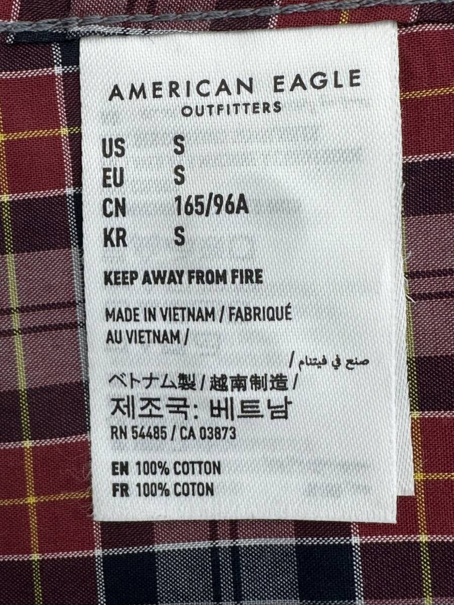 美品 !! AE AMERICAN EAGLE アメリカンイーグル　長袖シャツ　薄手　ボタンダウン　ワイン　チェック柄　SIZE： S_画像8