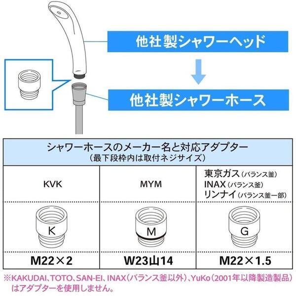 シャワーヘッド アダプター KVK MYM INAX 東京ガス リンナイ M22*2 W23 M22*1.5_画像2