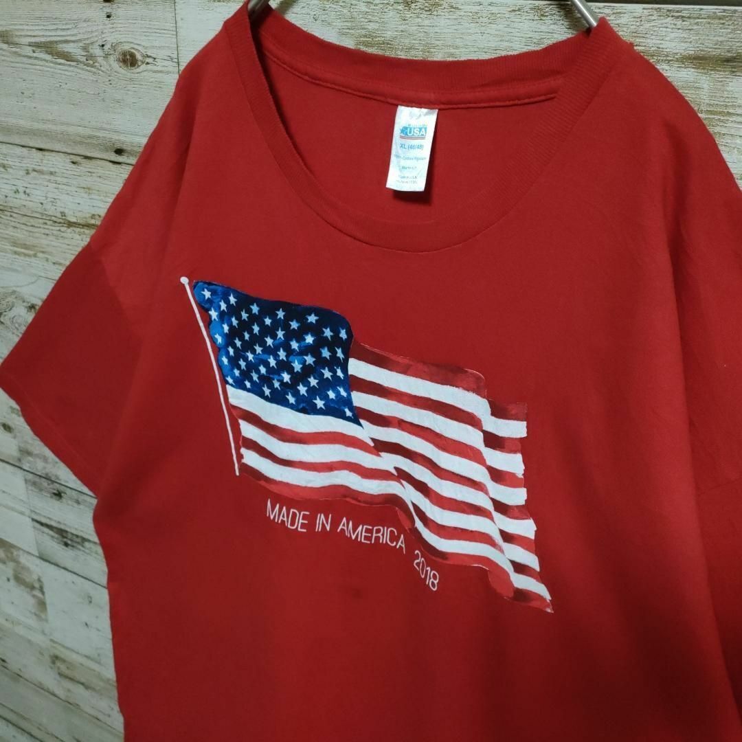 【605】USA製　星条旗　アメリカ国旗　プリント　半袖Tシャツ　古着