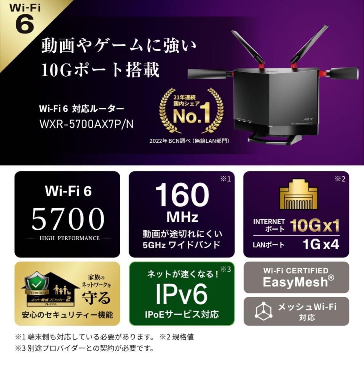 美品★送料無料★Wi-Fi 6(11ax)対応ルーター★ハイパフォーマンスモデル★バッファローWXR-5700AX7P★4803+860Mbps AirStation