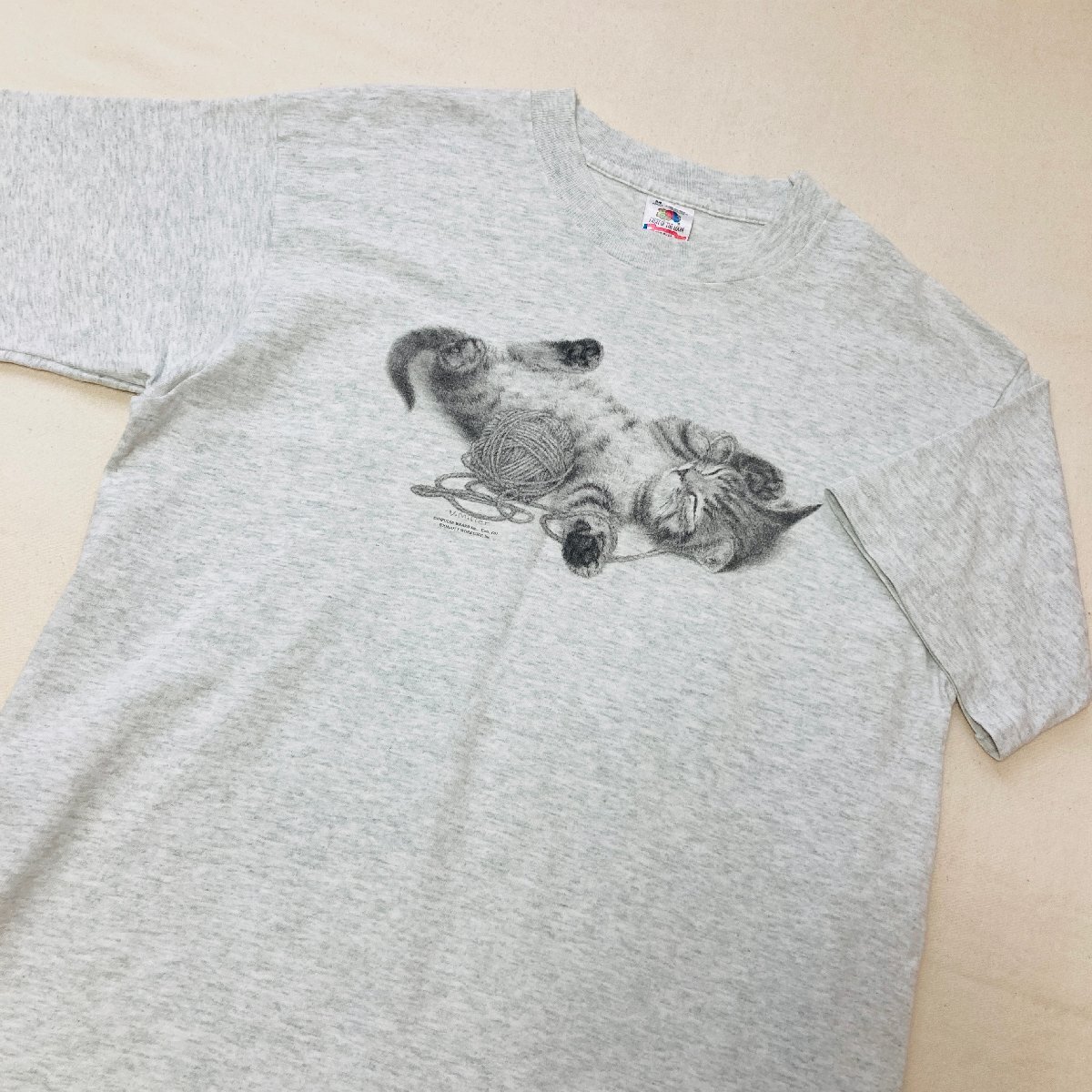 FRUIT OF THE LOOM USA製 猫 アニマル プリント Tシャツ グレー ADULT Mの画像1