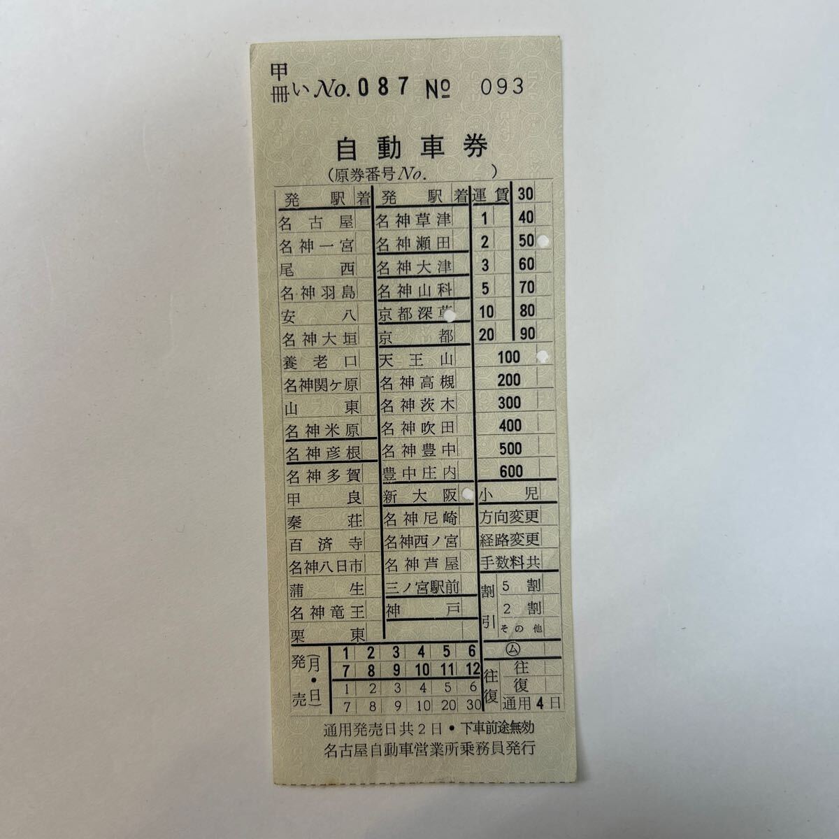 国鉄名神ハイウェイバス　自動車券　名古屋自動車営業所乗務員発行　_画像1