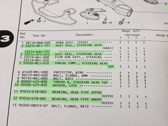 激安！CBR1000RR純正ステアリングステム周辺部品/新品未使用品！SC57/2004～_画像4