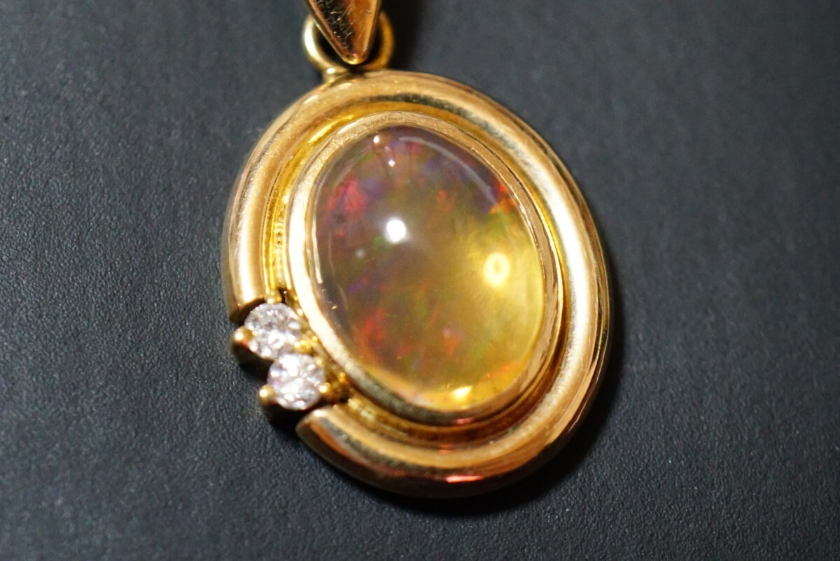 x31 18金 天然オパール ダイヤモンド ペンダント ヴィンテージ アクセサリー K18刻印 opal カラーストーン 天然石 宝石 ネックレス 装飾品の画像2