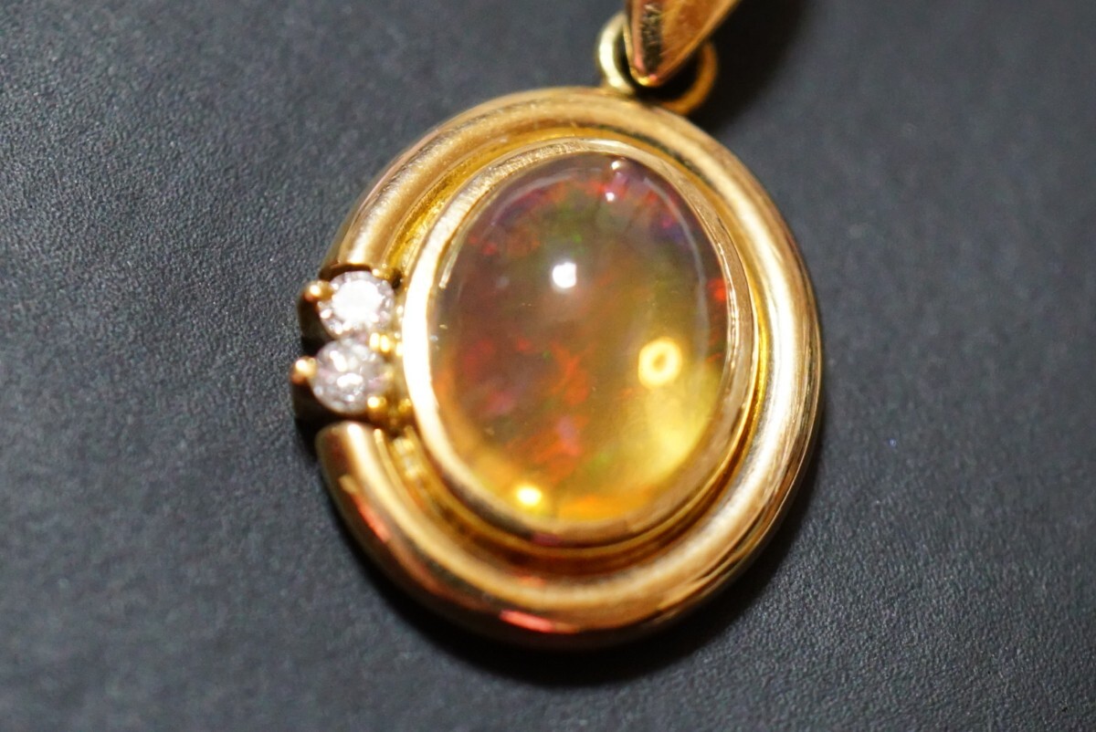 x31 18金 天然オパール ダイヤモンド ペンダント ヴィンテージ アクセサリー K18刻印 opal カラーストーン 天然石 宝石 ネックレス 装飾品の画像3
