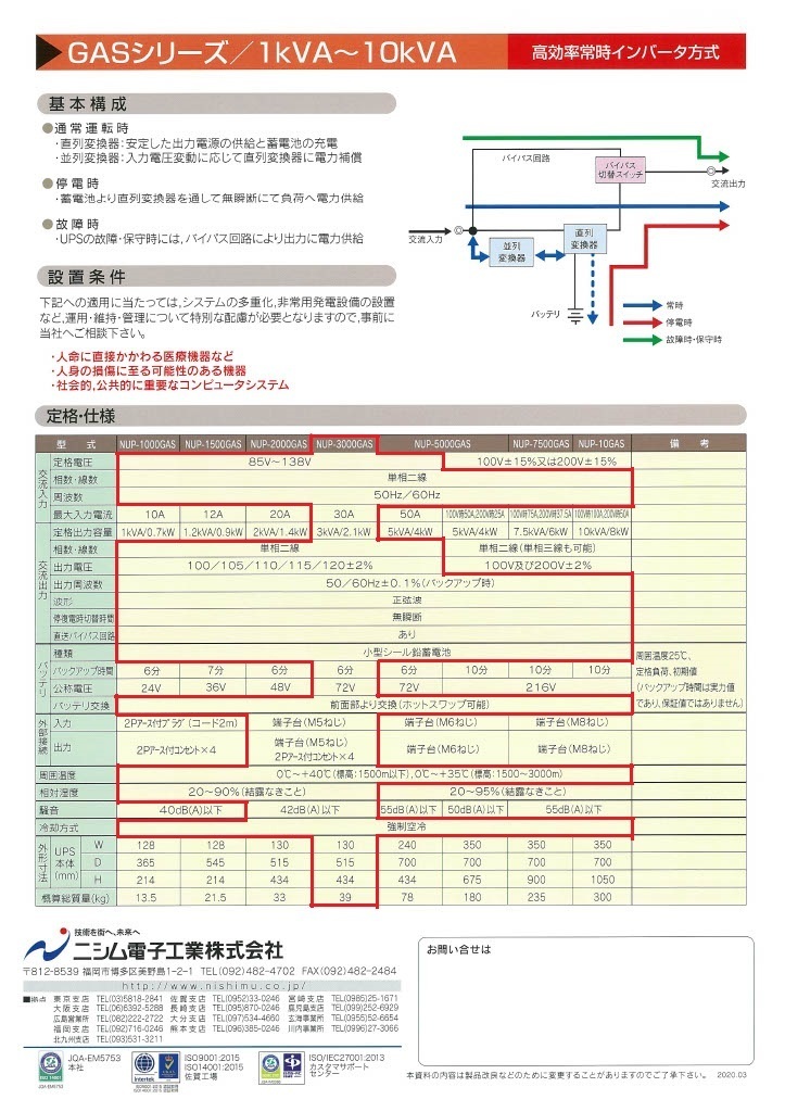 2020年製/在庫ラスト◆ニシム電子工業◆無停電電源装置/NUP-3000GAS(富士電機 M-UPS 030AD1B-U)の画像3