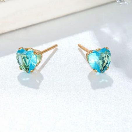  new goods made of stainless steel AAACZ topaz Heart earrings 6mm Gold 18kgp blue gold aqua blue Heart metal allergy correspondence present free shipping 
