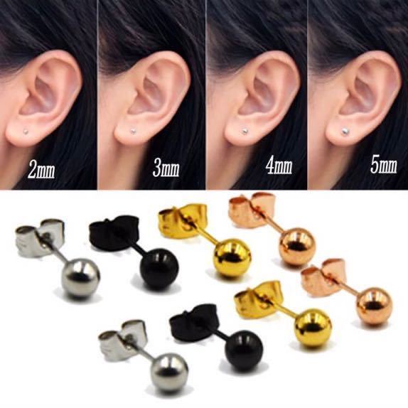  new goods 316l surgical stainless steel earrings 3mm yellow gold 18k stainless steel ball earrings present high quality free shipping 