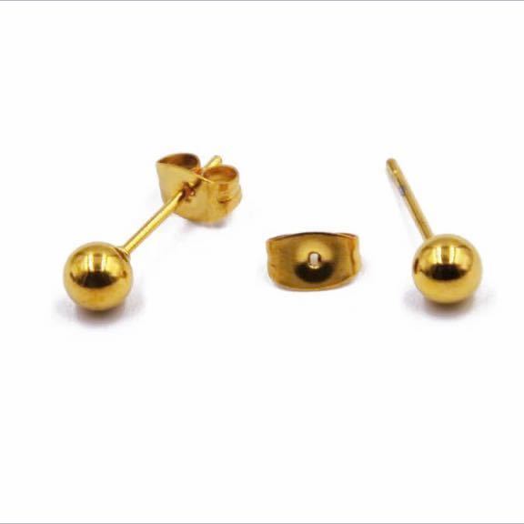  new goods 316l surgical stainless steel earrings 3mm yellow gold 18k stainless steel ball earrings present high quality free shipping 