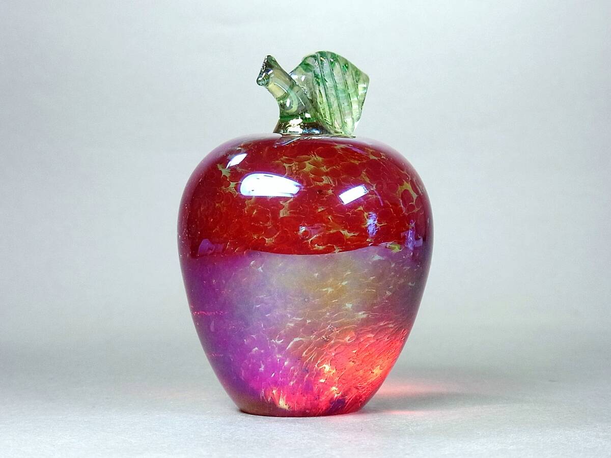 アートガラス置物2点・チェコ製 ボヘミアガラス BOHEMIA GLASS・Iris・小鳥＋赤リンゴ・作家サインありの画像6