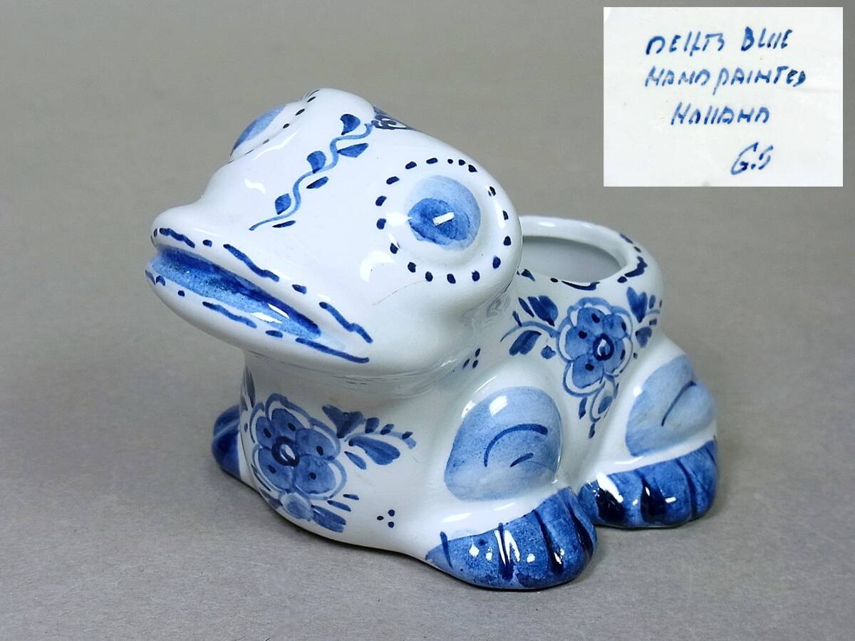 オランダ DELFT BLUE デルフトブルー・蛙／カエル・デルフト焼・小物入れ_画像1