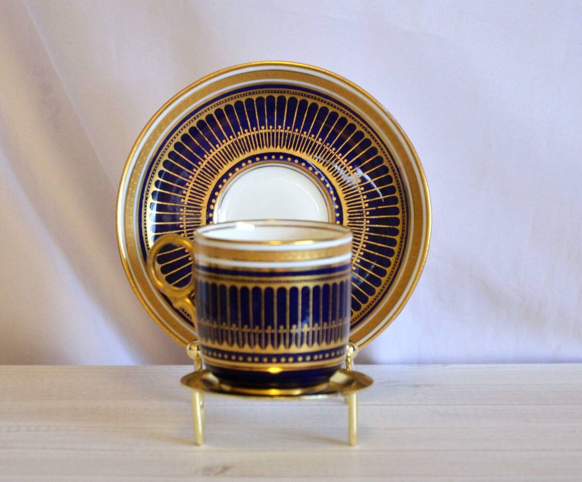 [ есть перевод ]1 иен старт! трещина ремонт античный Royal * доллар тонн кобальт голубой золотой оборудование орнамент маленькая чашка & блюдце Royal Doulton