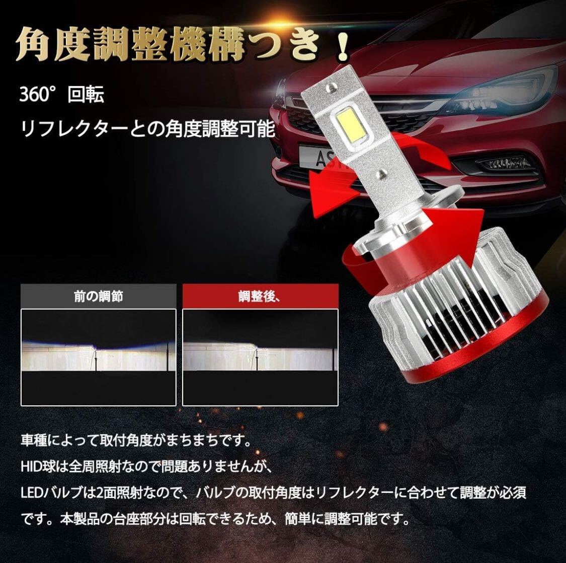 エルグランド E52 に装着【HIDから簡単交換LEDバルブ】車検対応 D2S D2R LEDヘッドライト 6500K 16000lm 35W 純正交換用 LED化 加工不要の画像10