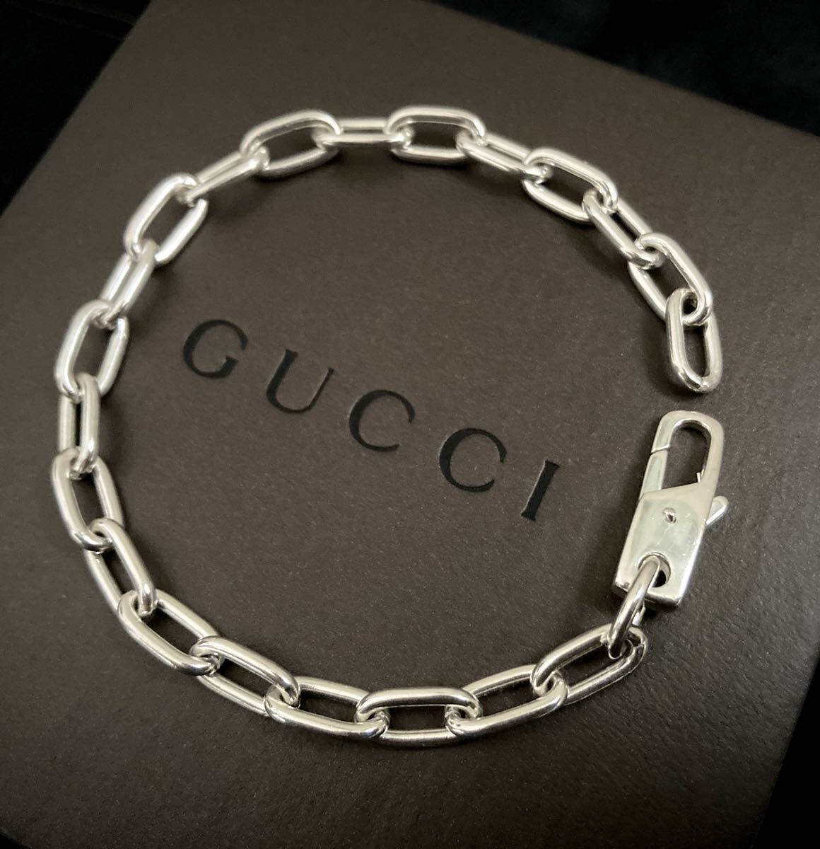 【即決/送料込み】希少/正規品 GUCCI/グッチ OLD/オールドグッチ/ヴィンテージ チェーンブレスレット シルバー925 size19(カード1種付き)_画像1