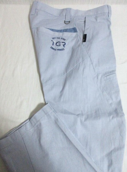 ■P103■男パンツ■TIGORA GOLF Men'sノータックパンツ/USED/w82/霜降り風淡水色/裏地無し/刺しゅう・織ネームロゴの画像1